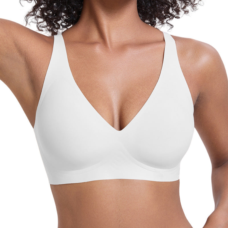 💐Jelly Wireless: Sutiãs sem aro confortáveis para mulher, bralettes push-up, sutiãs sem costuras para usar com t-shirts, sutiãs com decote em V profundo para o dia a dia💘