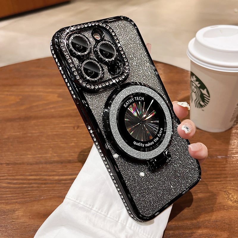 💝Magnetyczne etui na iPhone'a z brokatowymi dżetami i niewidoczną podstawką
