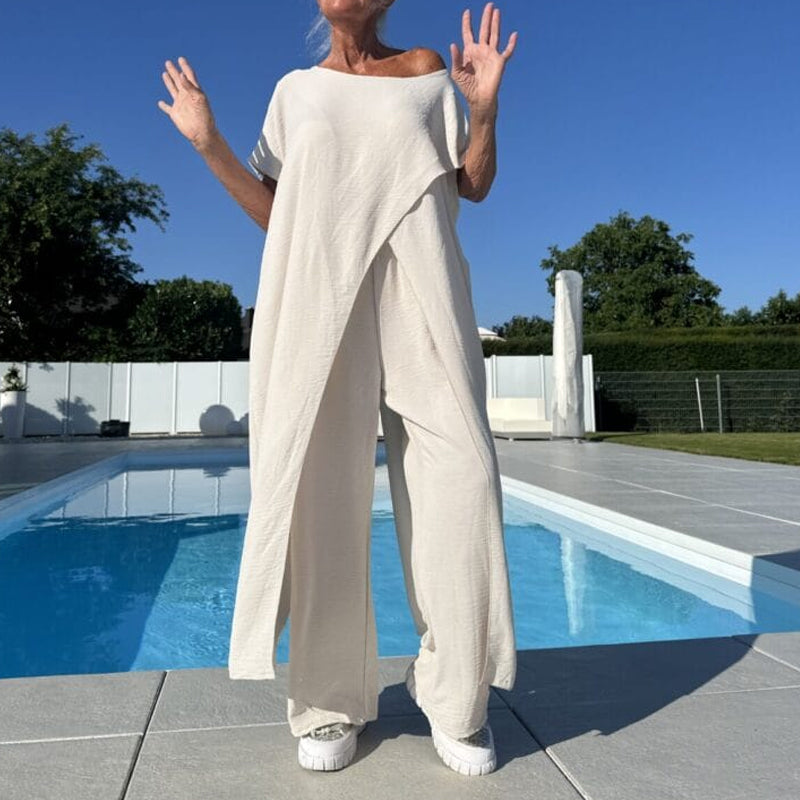 🌸Limited-time offer 49% OFF🌷Solid Color Off-Shoulder Top & Pants Set👗