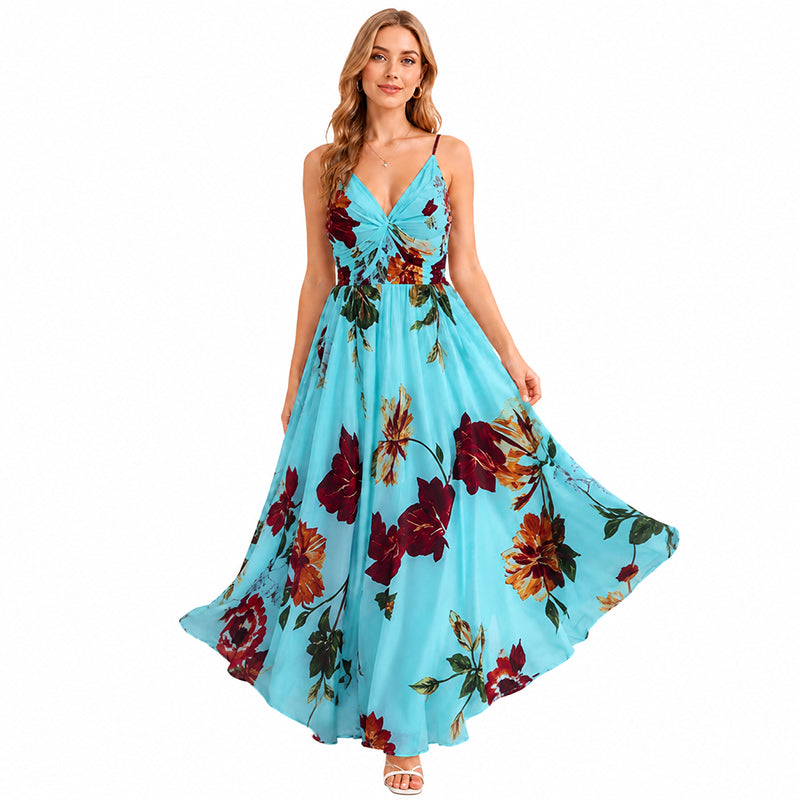 ✨👗Vestido maxi com alças finas estampado para mulher