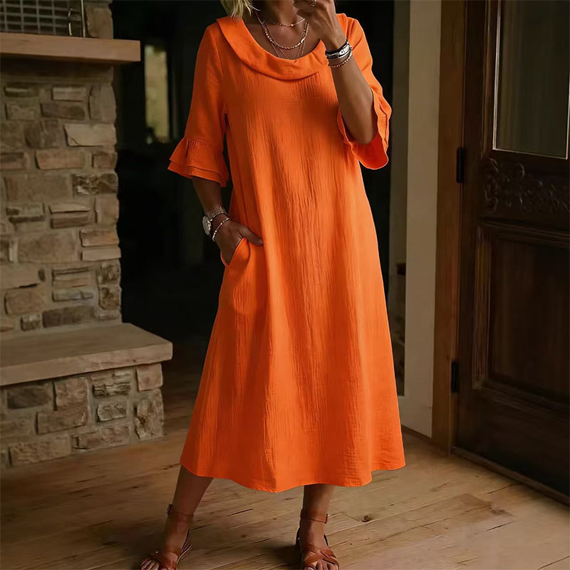 Vestido de verão casual de gola redonda para mulher