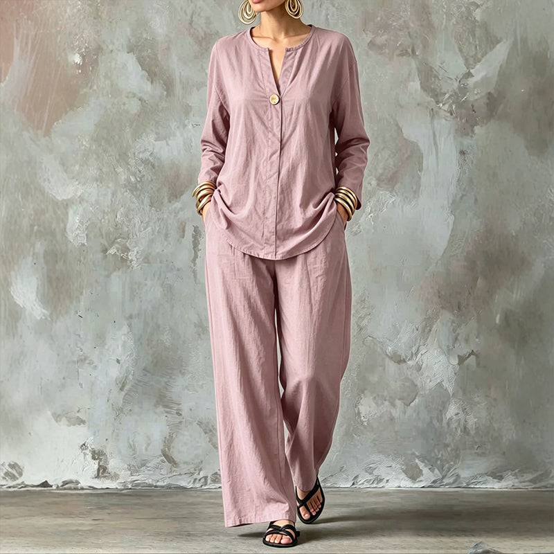 ✨👗Conjunto de camisa casual e calças de perna larga para mulher