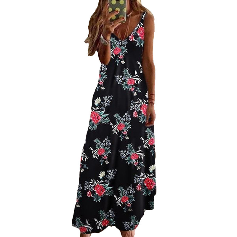 🌻 Vestido maxi feminino com decote em V e padrão de girassóis – Leve, esvoaçante e perfeito para dias de sol ✨