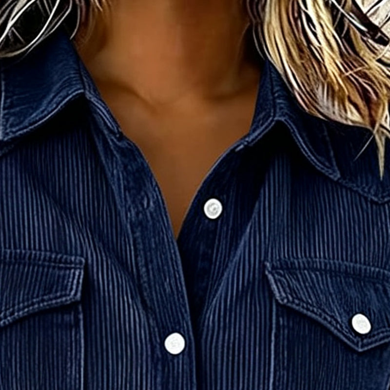 ✨👚Top com bolsos com aba e botões na frente – Malha canelada macia e design intemporal para um conforto diário