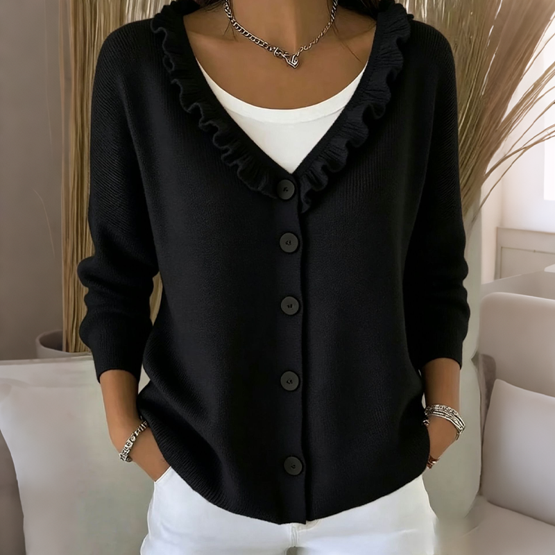 ✨👚Casaco de malha com gola com folhos para mulher