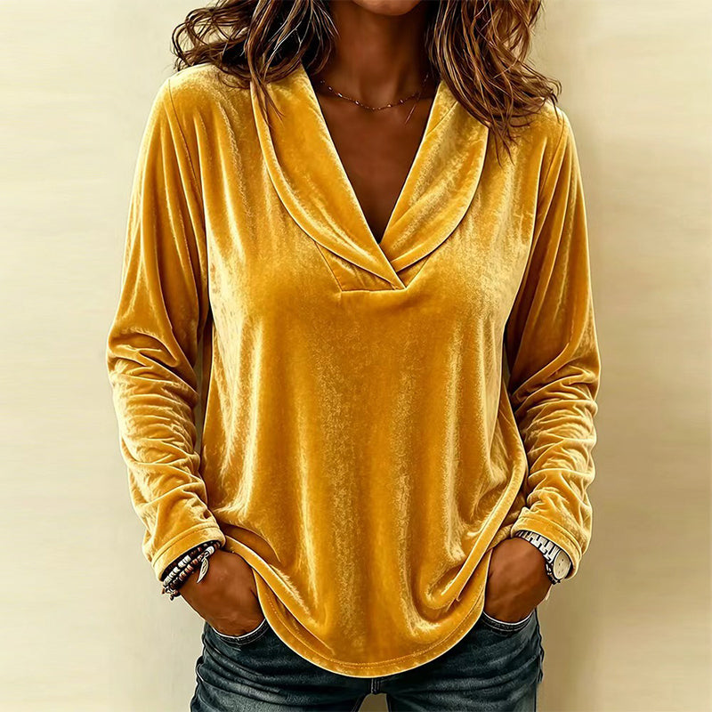 ✨👚Top elegante de veludo com decote em V para mulher