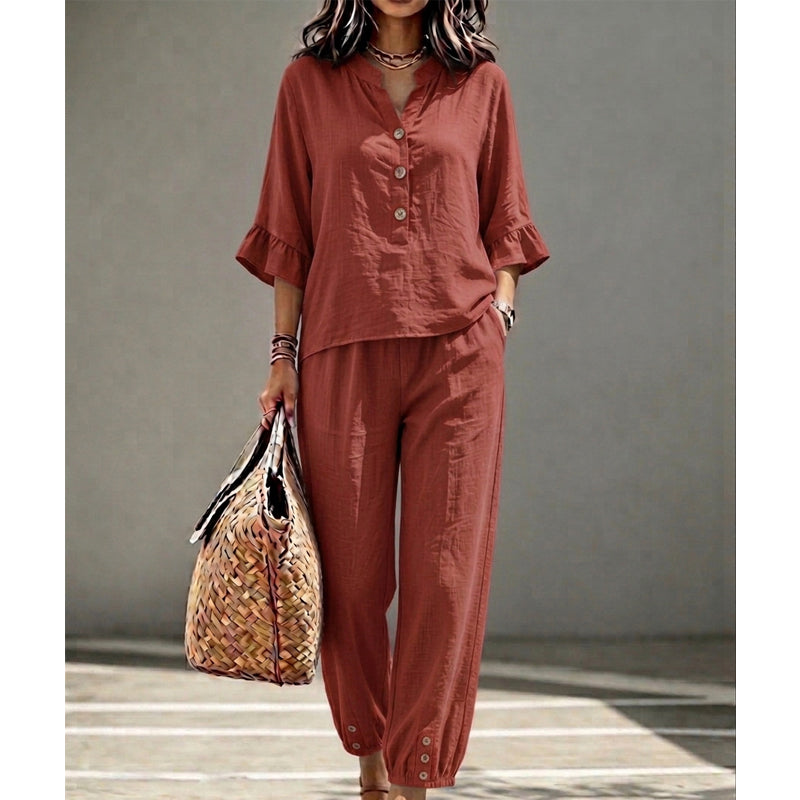 ✨👗Conjunto de duas peças para mulher: top e calças casuais