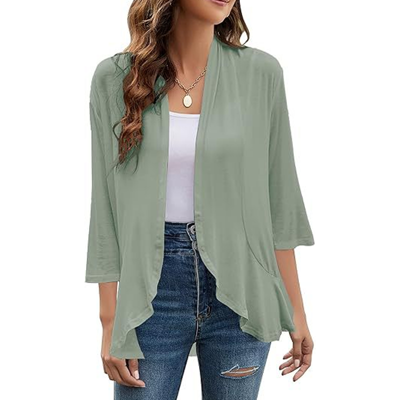 ✨👚Casaco de malha feminino com mangas 3/4 e abertura à frente