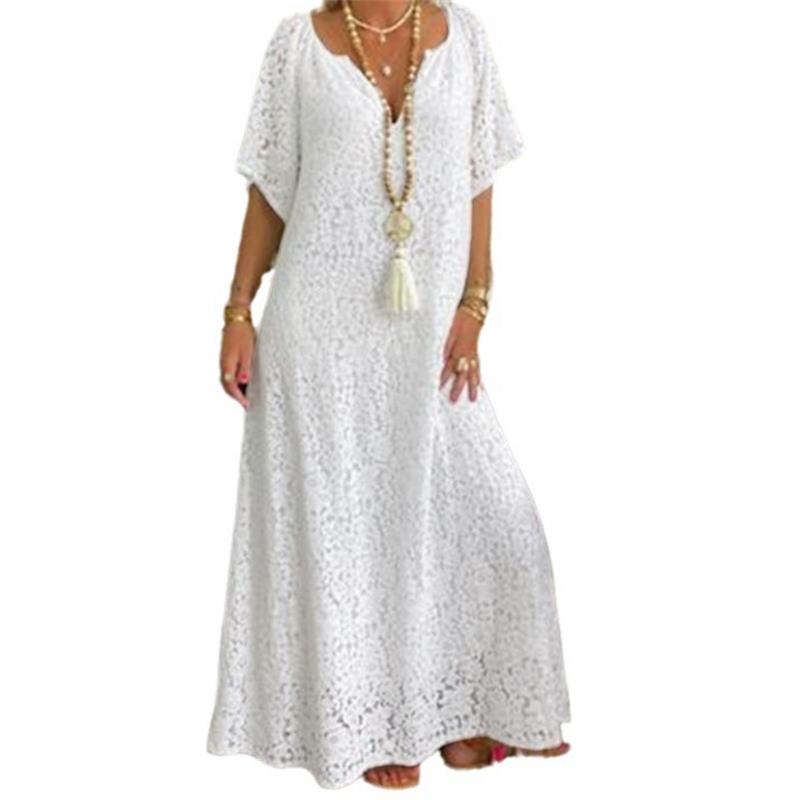 ✨👗Saia longa de renda elegante com decote em V para mulher