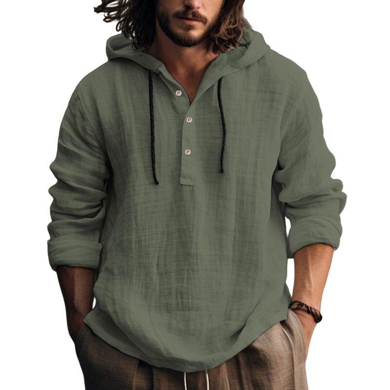 Camisa casual de manga comprida com capuz e tecido respirável para homem