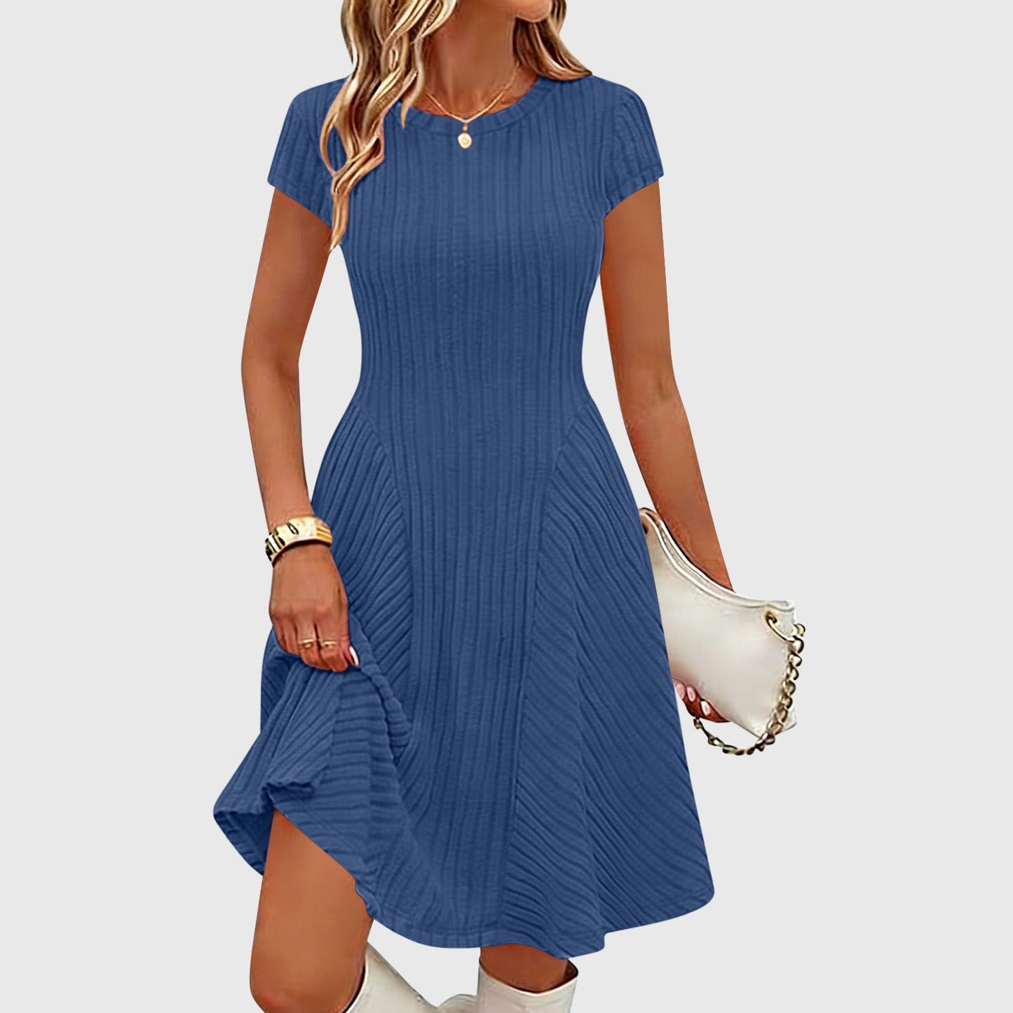 ✨👗Vestido elegante de malha canelada escovada para mulher