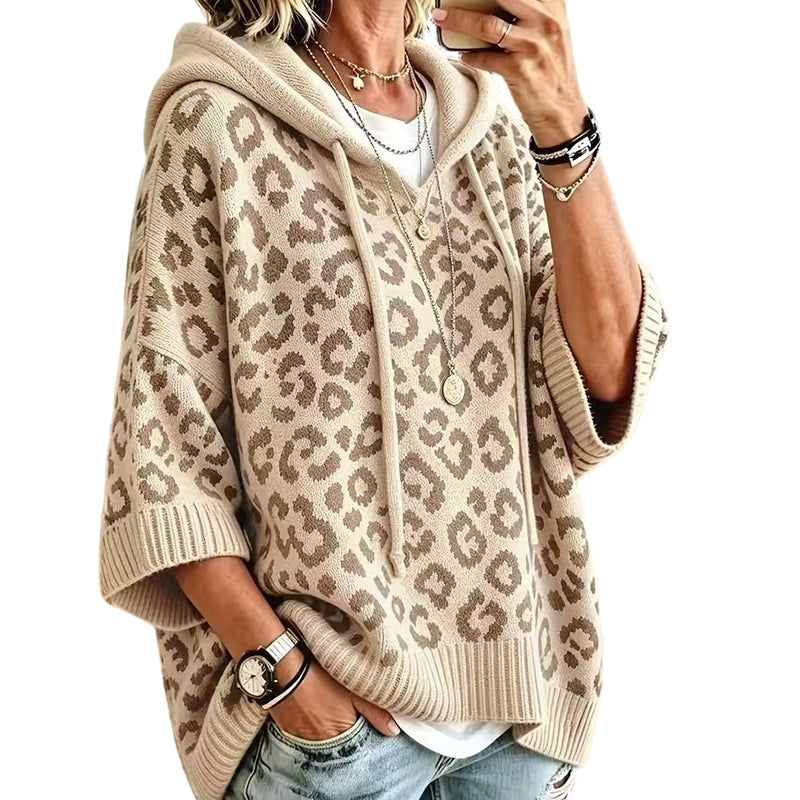 ✨👚Moletom feminino de tricô com estampa de leopardo