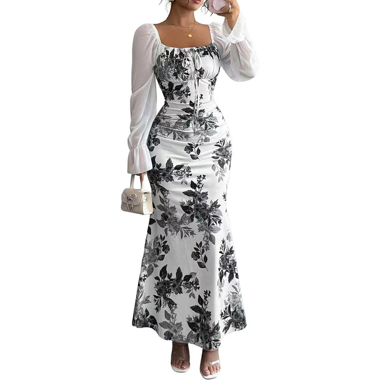 ✨👗Vestido evasê elegante com estampa floral para mulheres