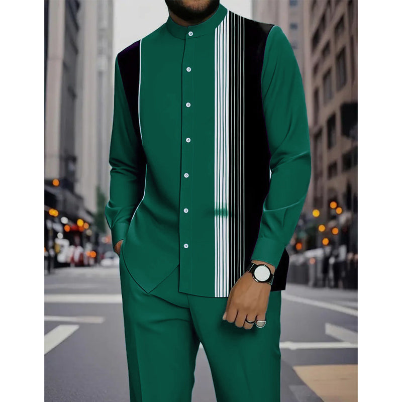 Conjunto masculino de 2 peças: camisa listrada e calças