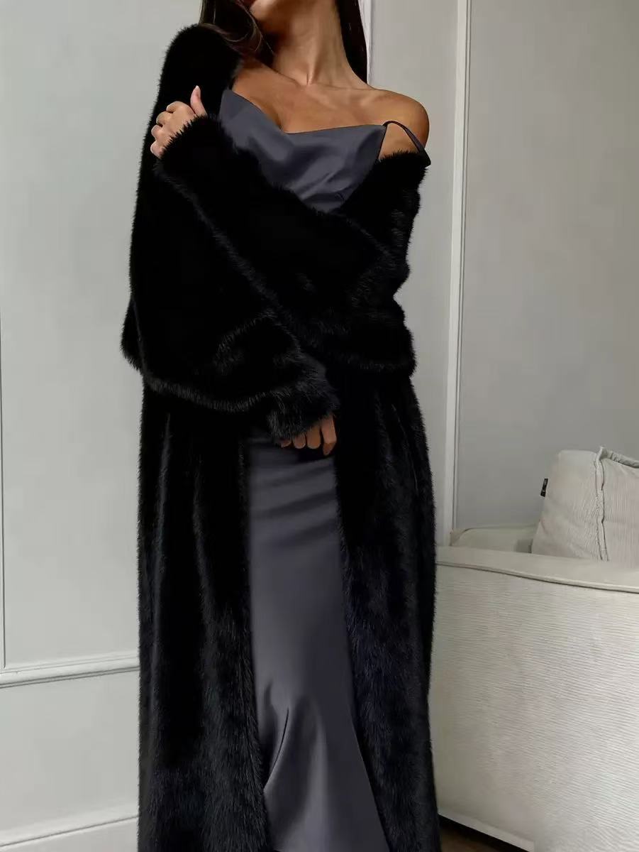 Cardigan de lã de pele de vison sintética feminina, casaco de tricô fofo e oversized para outono e inverno