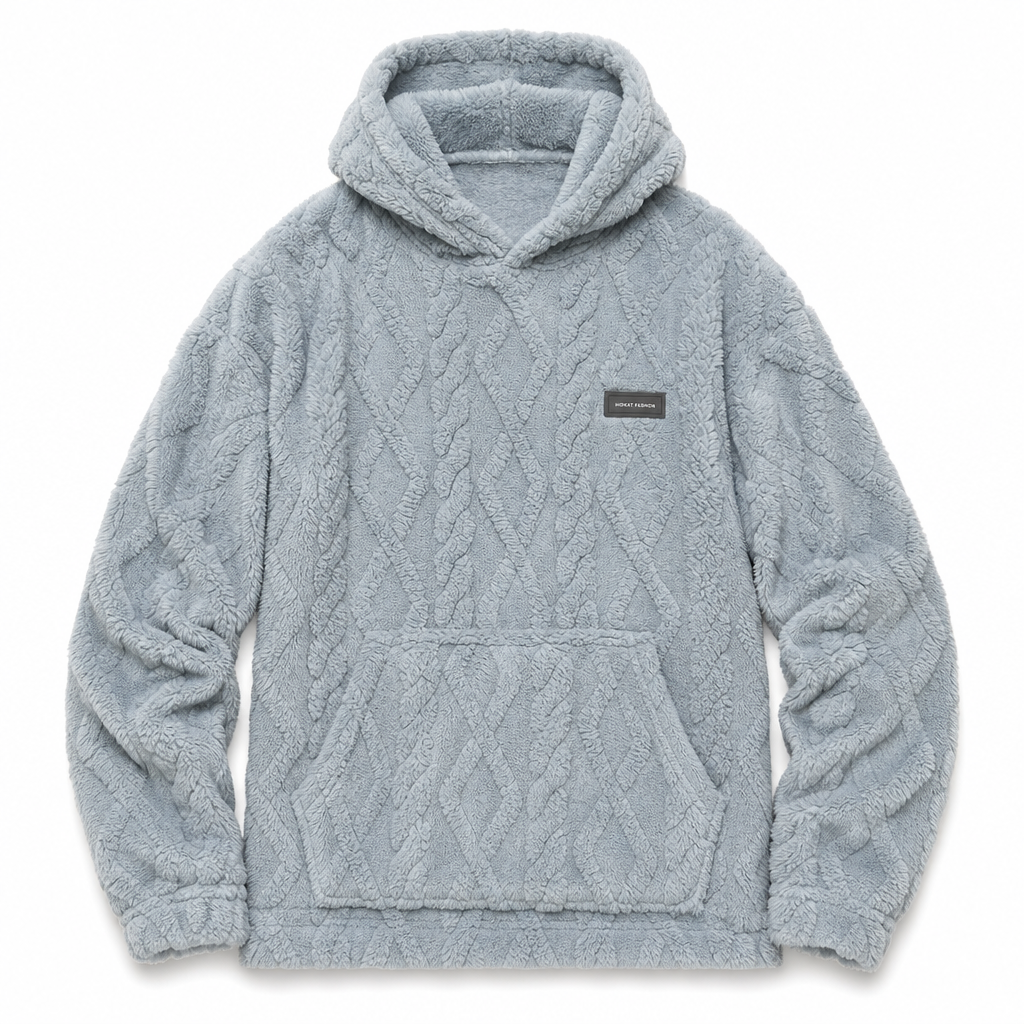 Moletom com capuz forrado de lã para inverno masculino, estampa jacquard, manga longa, pulôver, para uso casual e atividades ao ar livre