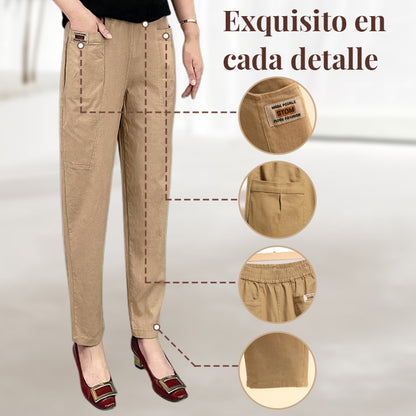 Pantalones de cintura elástica de algodón para mujeres