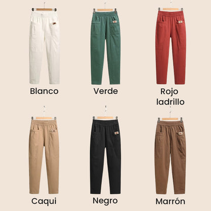 Pantalones de cintura elástica de algodón para mujeres