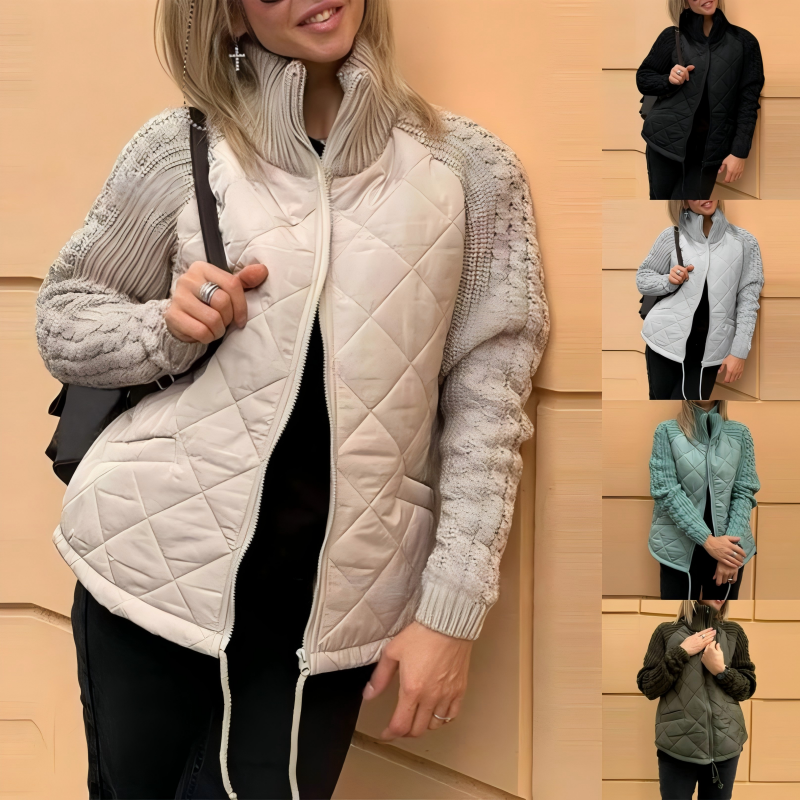 ✨Casaco acolchoado em malha com patchwork para mulher