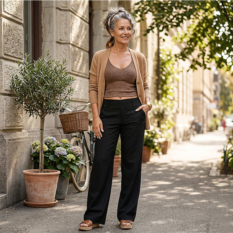 🌺💐Calças de fato femininas elegantes com corte largo