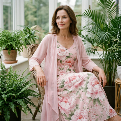 🌸👗Conjunto elegante de vestido floral de duas peças para mulher – O look perfeito para as férias de verão✨