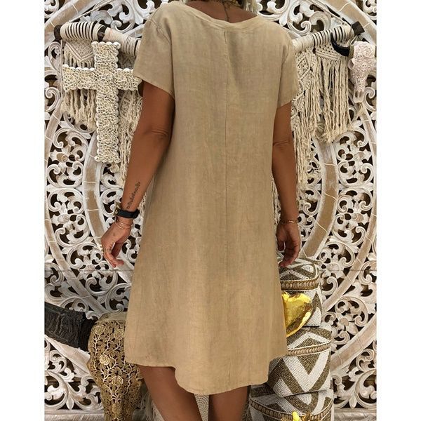 🔥 Nuevas rebajas para el día de la madre - 30% OFF🔥2023 Vestido midi de algodón y lino con cuello en V más vendido