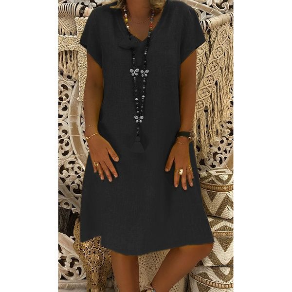 🔥 Nuevas rebajas para el día de la madre - 30% OFF🔥2023 Vestido midi de algodón y lino con cuello en V más vendido