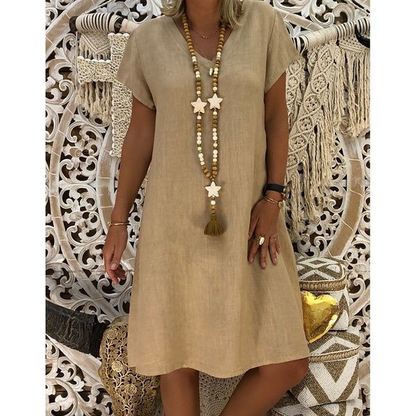 🔥 Nuevas rebajas para el día de la madre - 30% OFF🔥2023 Vestido midi de algodón y lino con cuello en V más vendido