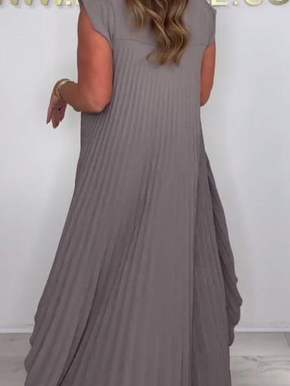 Set of pleated short-sleeved irregular midi top and wide-leg trousers with elasticated waist