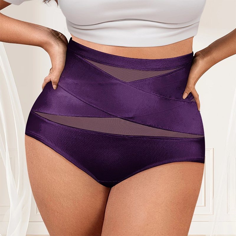 Cuecas de controlo abdominal com cintura alta e corte cruzado, tamanho grande