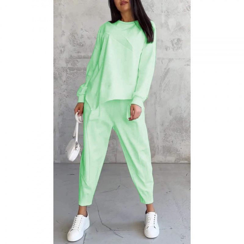 🌸✨Conjunto Feminino: Sweatshirt de Manga Longa com Barra Irregular e Calças