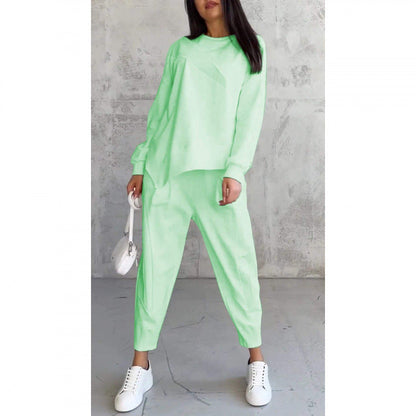 🌸✨Conjunto Feminino: Sweatshirt de Manga Longa com Barra Irregular e Calças