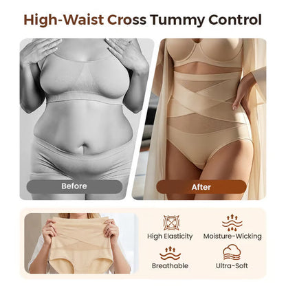 Cuecas de controlo abdominal com cintura alta e corte cruzado, tamanho grande