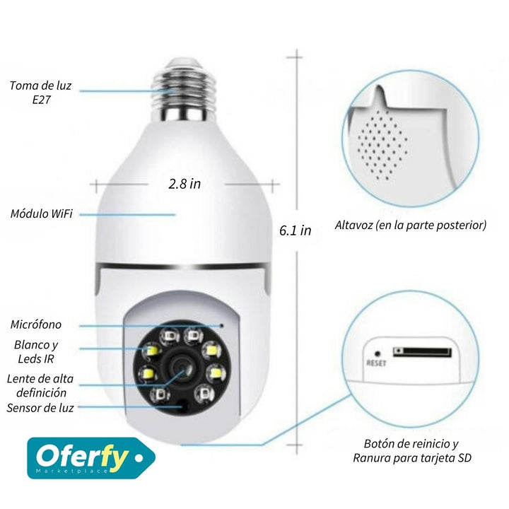 Cámara de Seguridad WiFi 720P 360° de Fácil Instalación