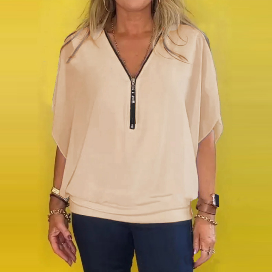 🔥Summer Hot Sale-49% Off🩷Women's Chiffon Zip-up Neck Casual Top