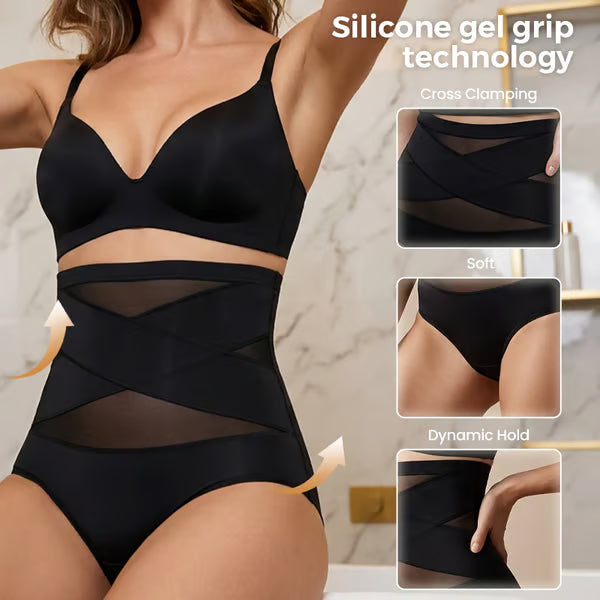 Cuecas de controlo abdominal com cintura alta e corte cruzado, tamanho grande