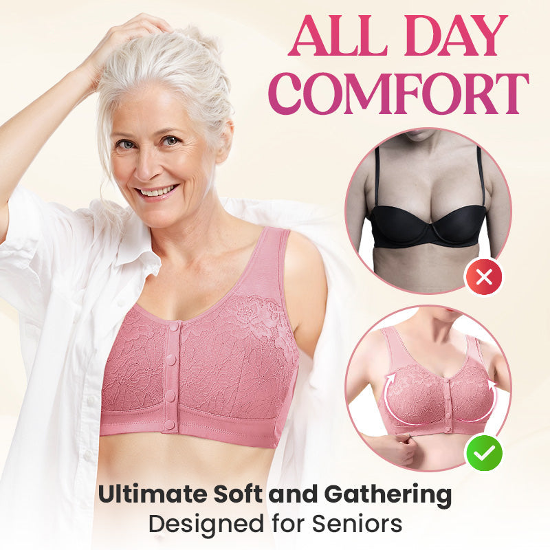 ⏳Hot Sale Only £7.99!!!🖤⏰Comfortable Wireless Front Closure Breathable Cotton Lifting Bra for Seniors