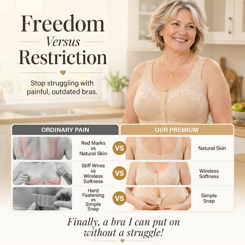 ⏳Hot Sale Only £7.99!!!🖤⏰Comfortable Wireless Front Closure Breathable Cotton Lifting Bra for Seniors