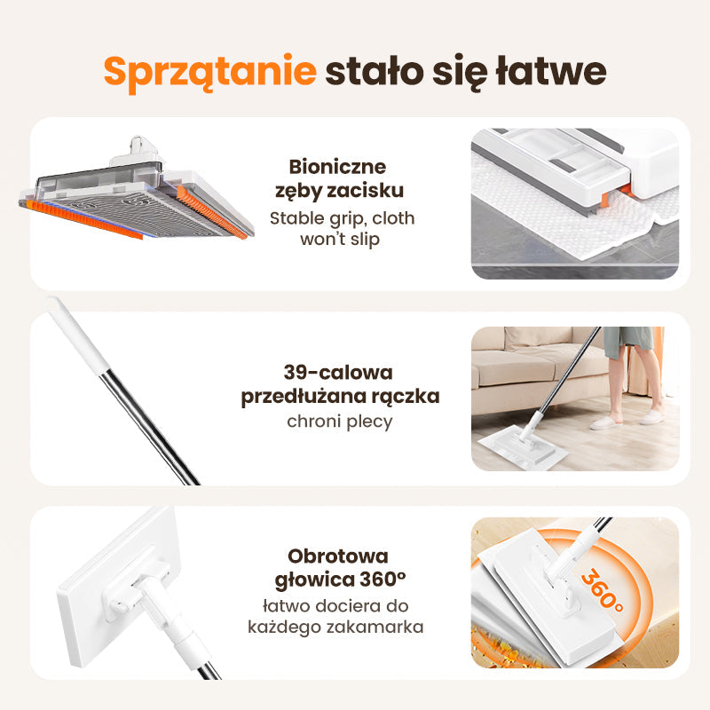 💥 Jednorazowy mop do kurzu z 4 pokrowcami wielokrotnego użytku 🧹 ✨