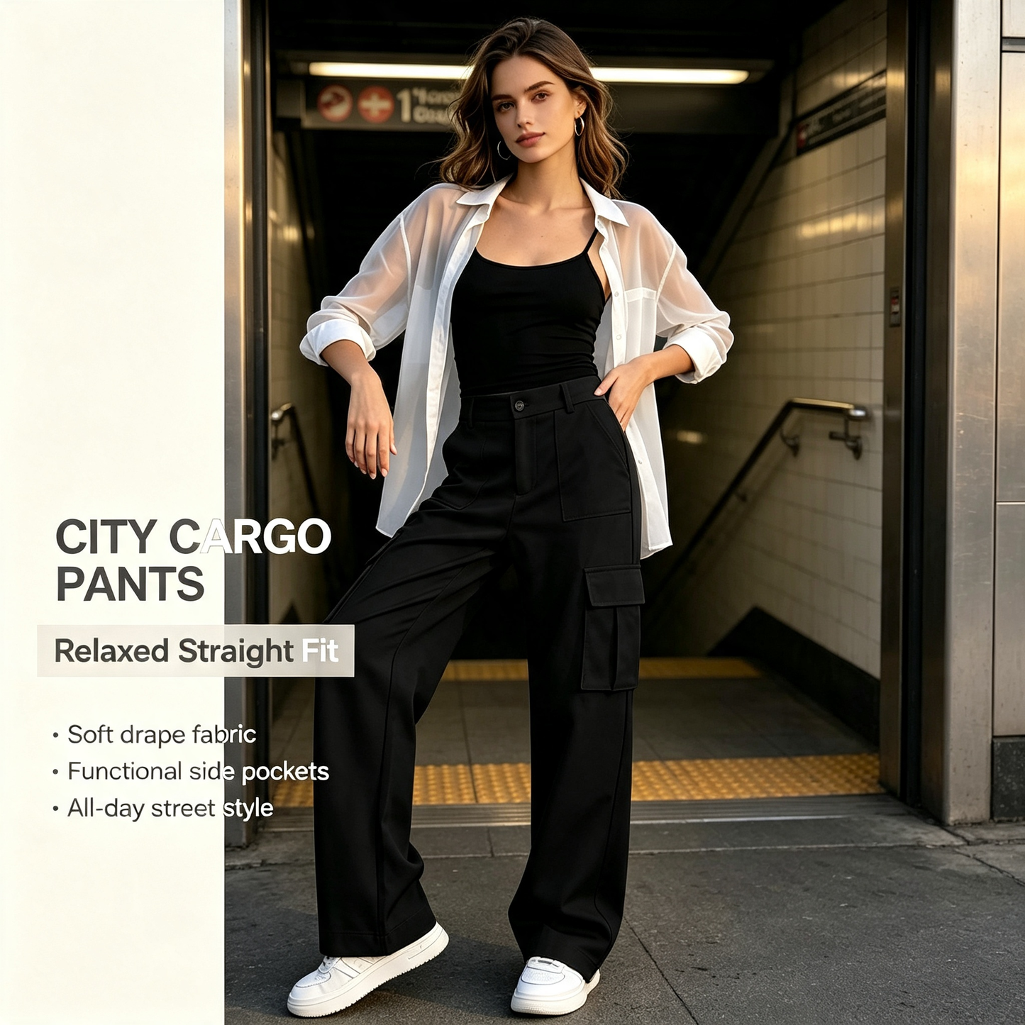🍃Solid Color Multi‑Pocket Casual Cargo Pants