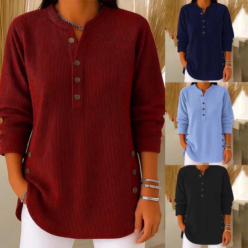💃Camisola feminina de malha solta, de manga comprida, com gola redonda e cor lisa