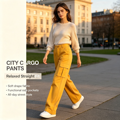 🍃Solid Color Multi‑Pocket Casual Cargo Pants