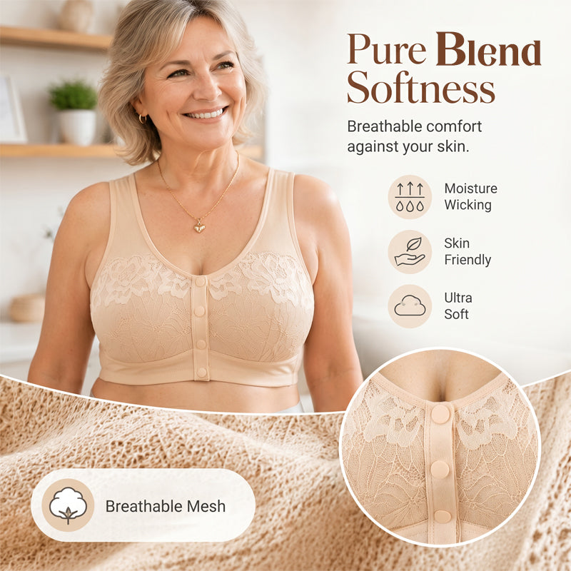 ⏳Hot Sale Only £7.99!!!🖤⏰Comfortable Wireless Front Closure Breathable Cotton Lifting Bra for Seniors