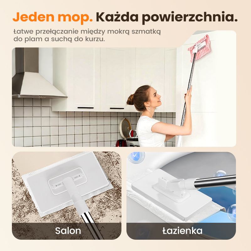 💥 Jednorazowy mop do kurzu z 4 pokrowcami wielokrotnego użytku 🧹 ✨