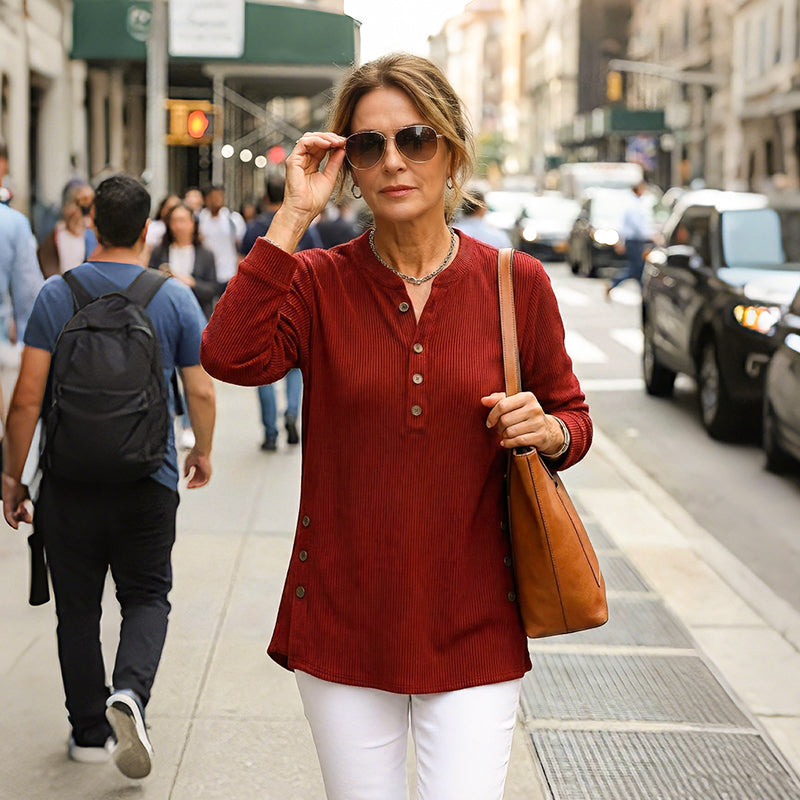 💃Camisola feminina de malha solta, de manga comprida, com gola redonda e cor lisa