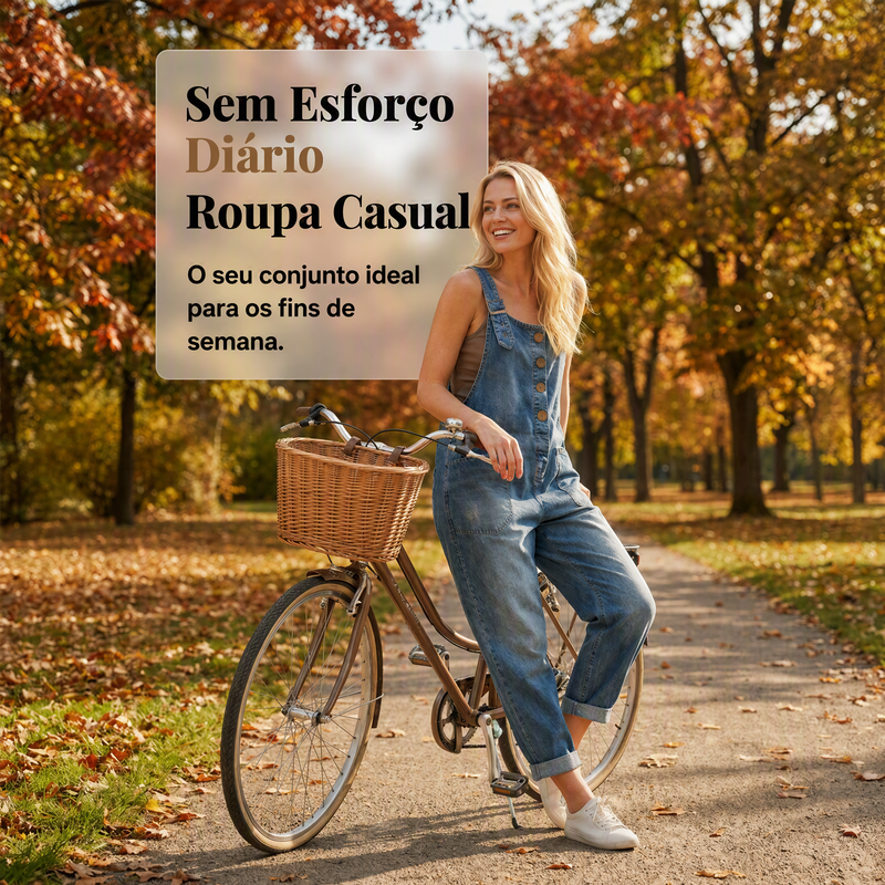 ✨👗 Macacão de ganga largo com alças ajustáveis – Corte descontraído e bolsos fundos para um conforto diário
