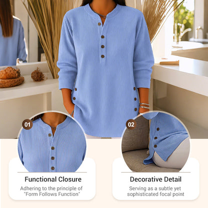 💃Camisola feminina de malha solta, de manga comprida, com gola redonda e cor lisa