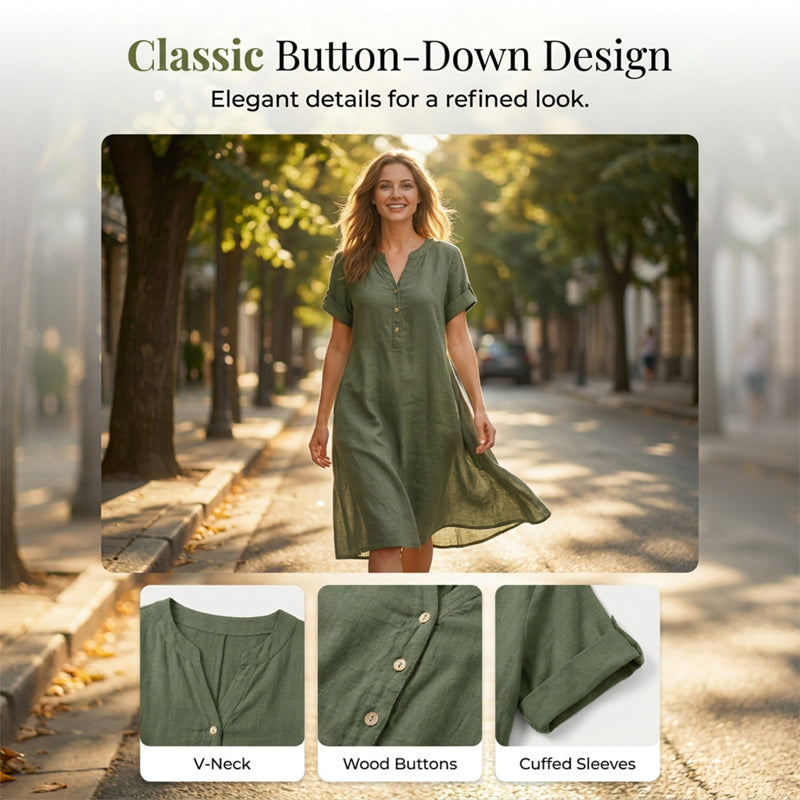 ✨👗Vestido túnica feminino com decote em V – Corte descontraído, bolsos e tecido respirável
