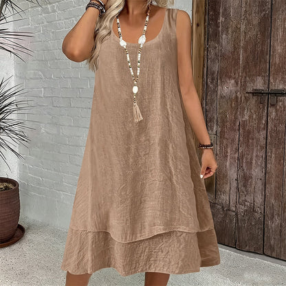 ✨💕 Vestido sem mangas de dupla camada – Elegância natural e um look moderno em camadas para o dia a dia
