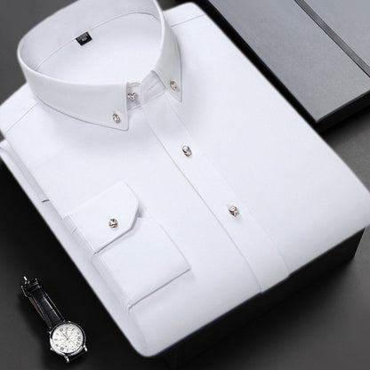 Camisa elástica para hombre resistente a las arrugas con botones de imitación de diamante